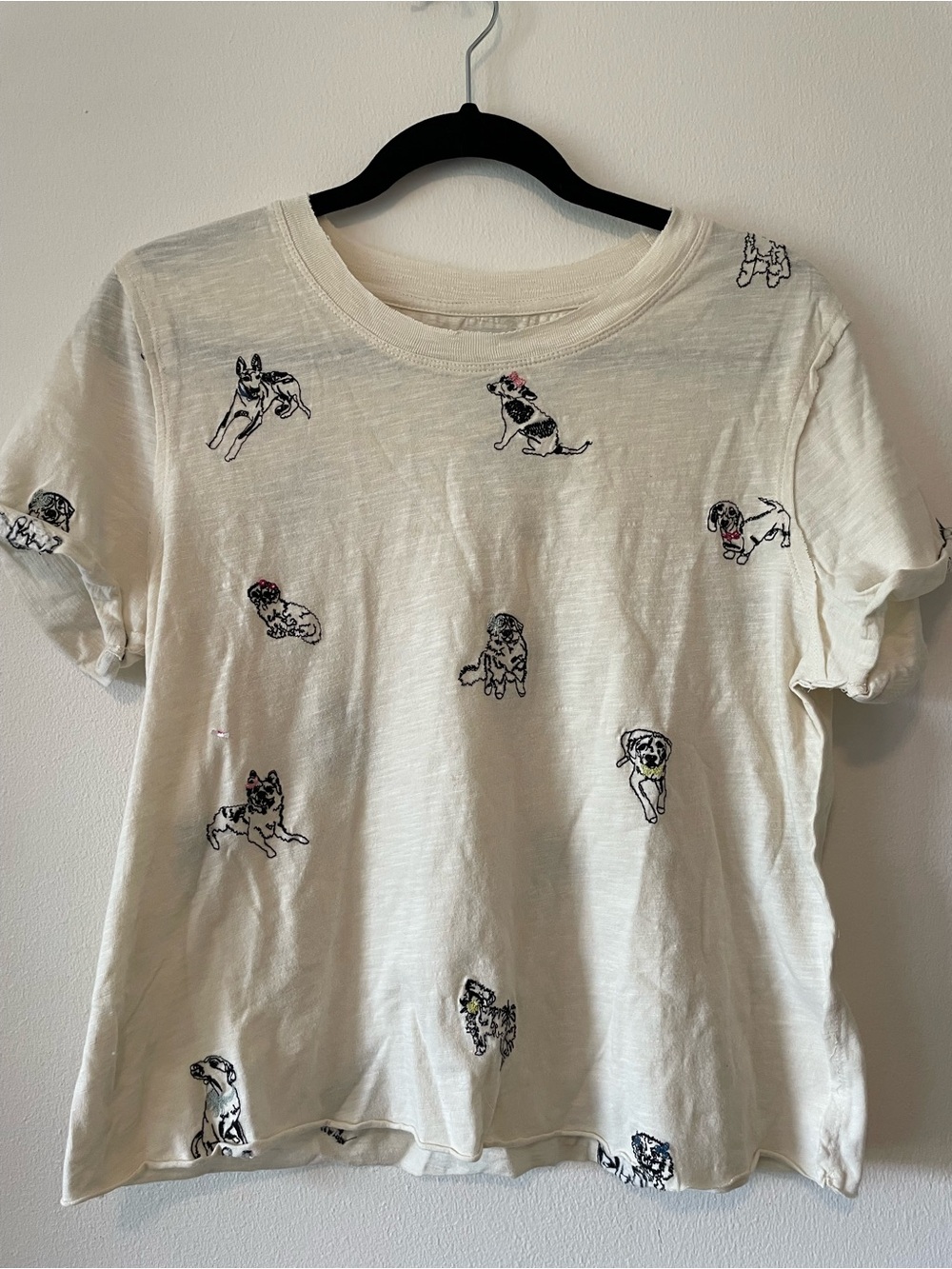 NWT Anthropologie Maeve Caitlin Embroidered Dog Tee Size Small NEW